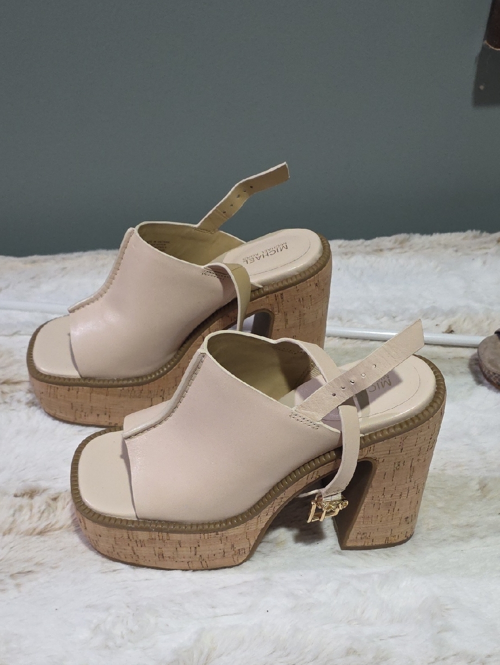 MICHAEL Michael Kors Blush Leather Cork Platform Slingbacks. Worn 1x.